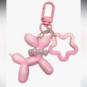 Pink Balloon Dog purse bag clip with pearl necklace Keychain